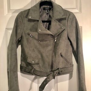 NWOT Forever 21 Grey Suede Moto Jacket Size S